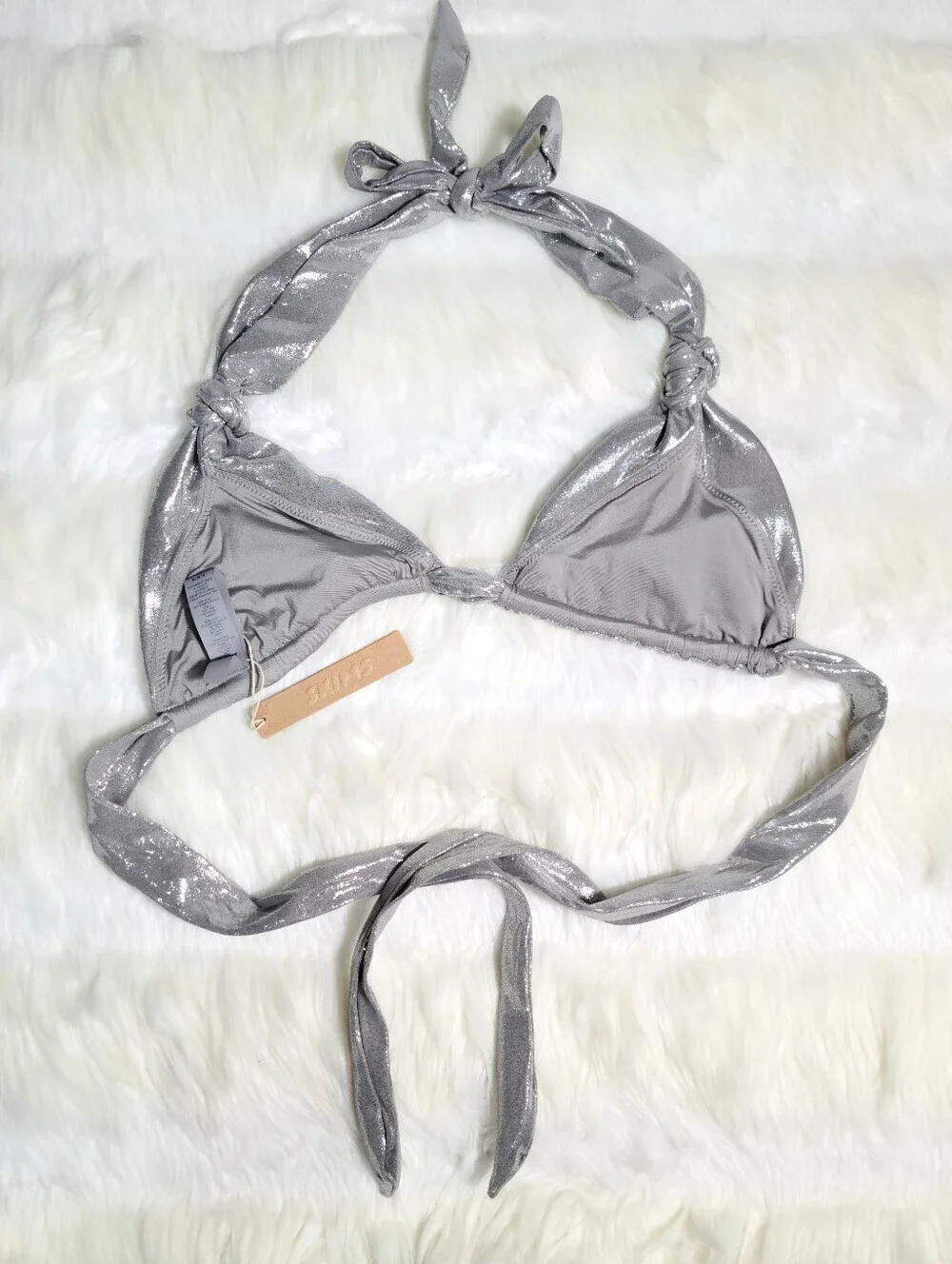 SKIMS Liquid Shine Swim Micro Triangle Top Grey Smoke Women Medium NEW